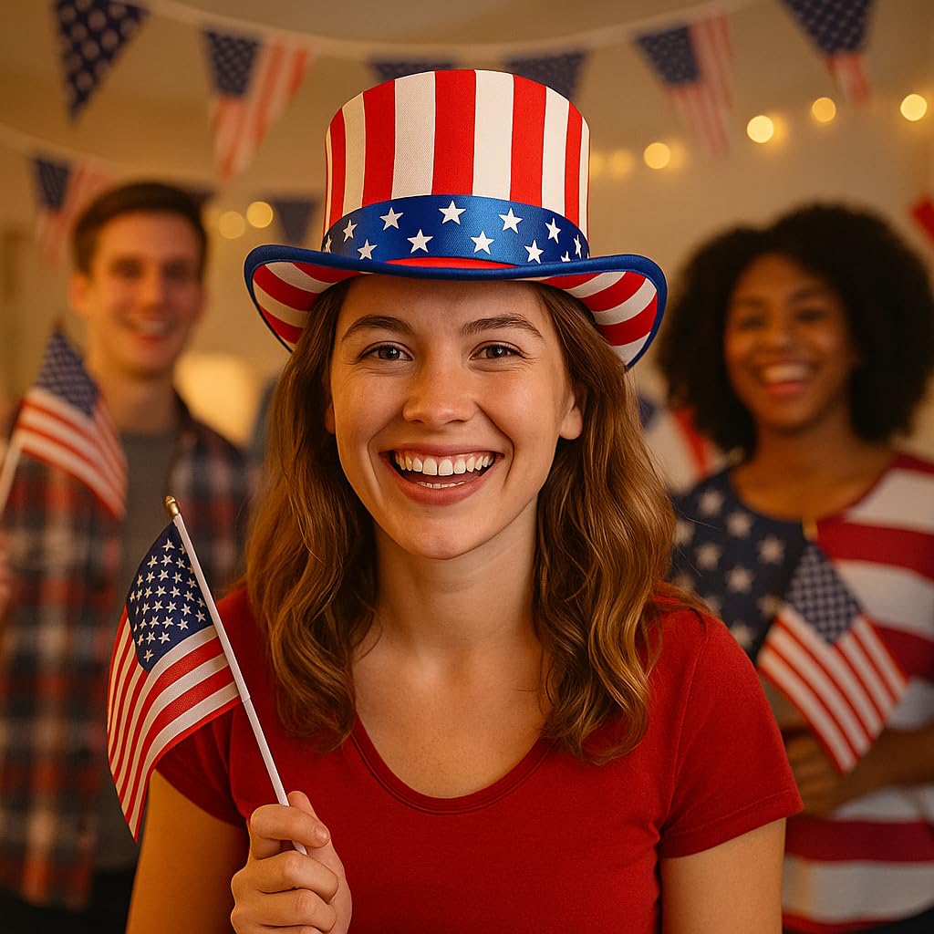 Boland 44963 - Sombrero USA Deluxe, tamaño de la cabeza aprox. 56-61, sombrero con estrellas y rayas, América, accesorios de disfraces para carnaval y fiestas temáticas