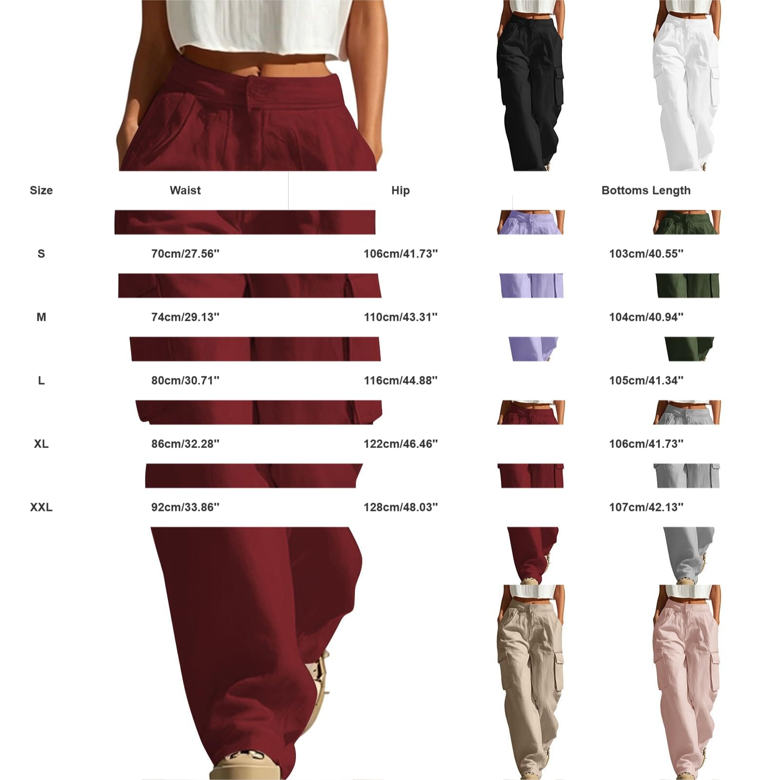 Pantalones de senderismo para mujer, cintura alta, holgados, multibolsillos