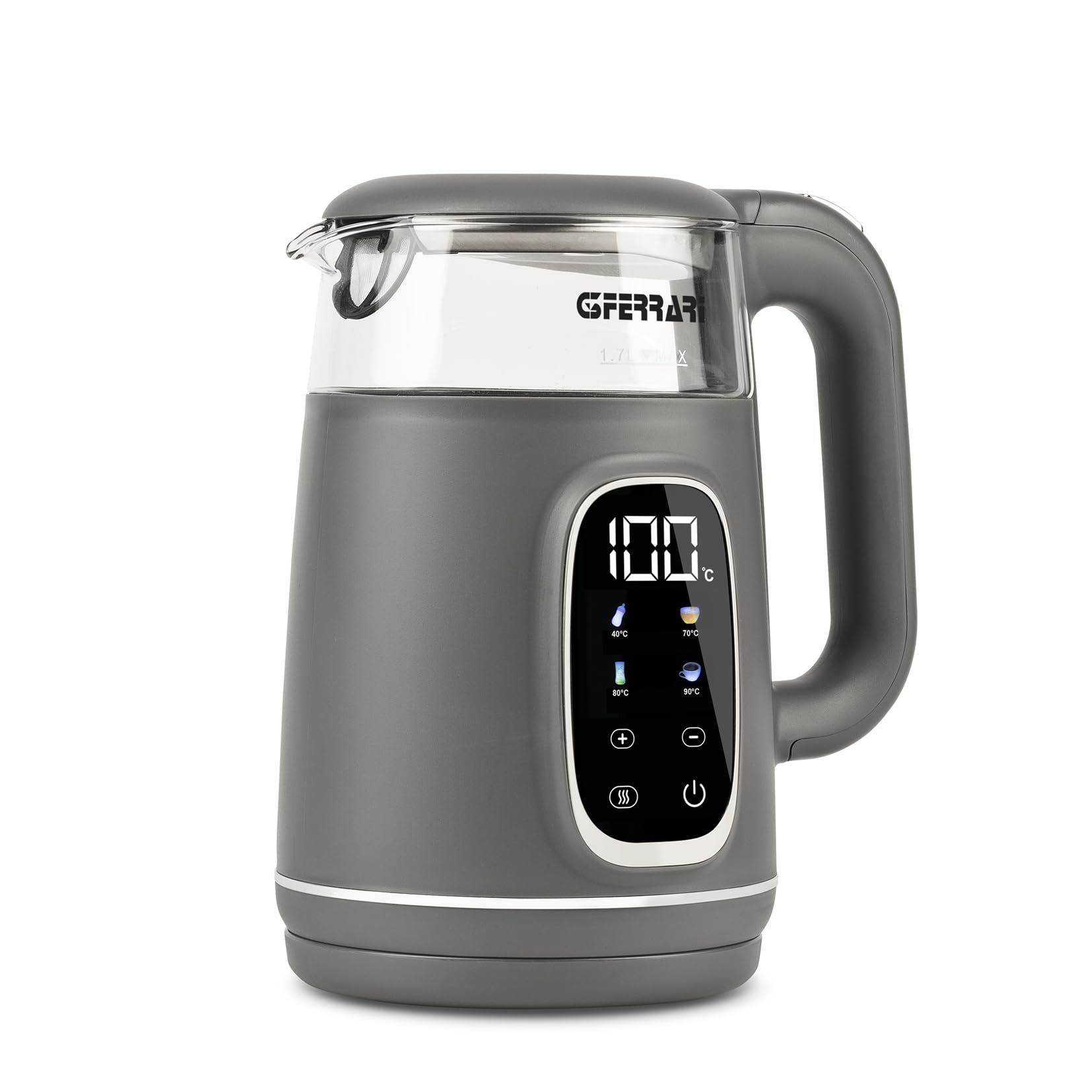 G3 Ferrari G10224 Bollitore "Tisaniere Glass", 1,7 Litri, 4 Programmi, Contenitore in Vetro, Corpo Antiscottatura, Resistenza Nascosta, Grigio