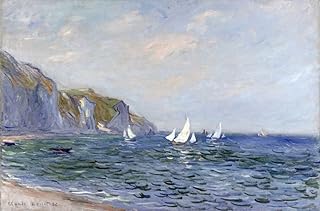 Feeling at home Stampa-su-Tela-INTELAIATA.Monet-Claude-Cm_59_X_89-Scogliere-e-Barche-a-Vela-al-Pourville-spiagge-Waterscapes,-Quadro-su-Tela-fine-Art-Costiero,-Canvas-intelaiato-100% cotone-380gr