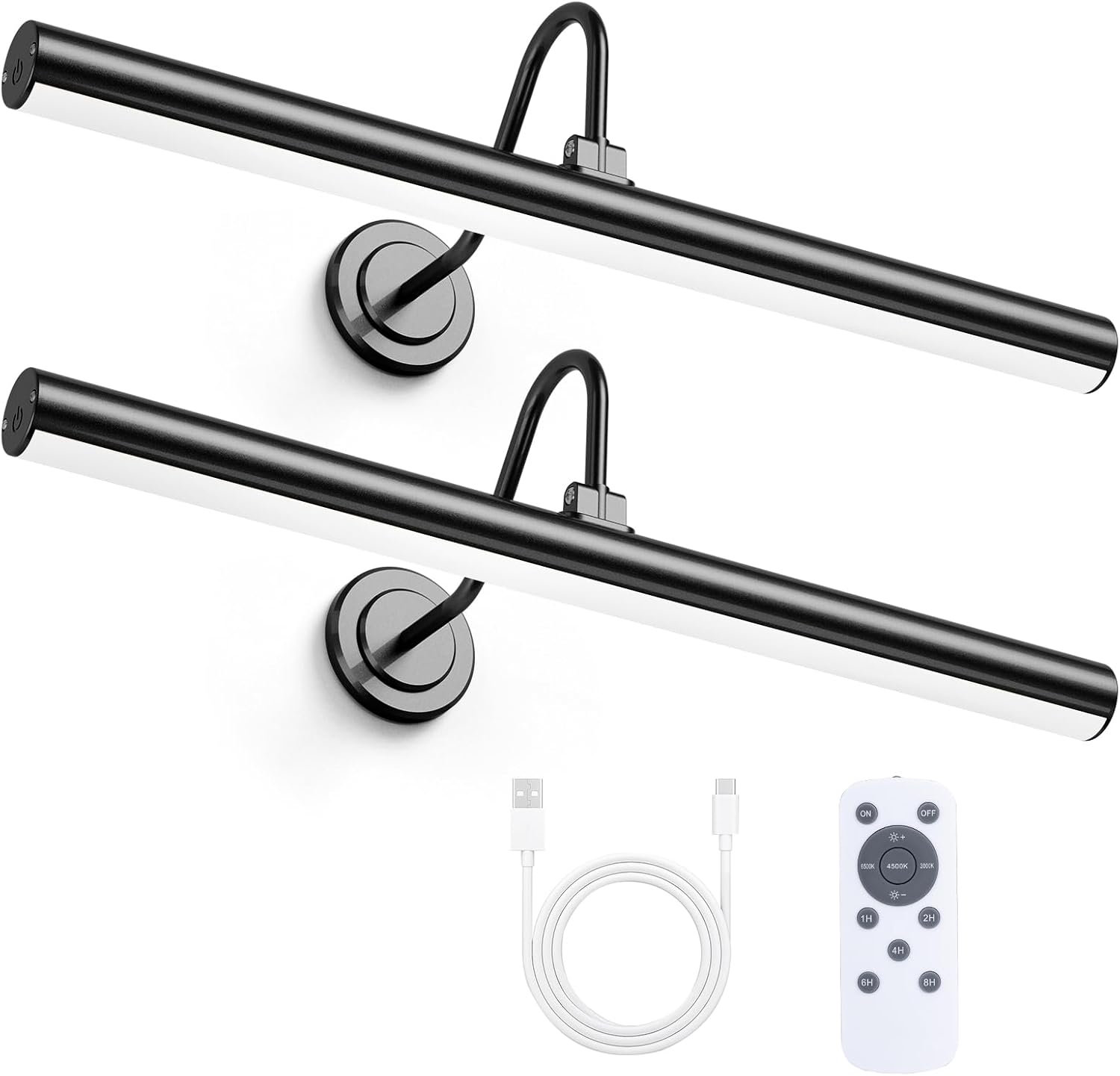 Bridika 2 Pack Picture Lights for Wall Battery Operated, 3 Color Modes and Dimmable 16.5in Art Lighting for Paintings, Gallery, Wall, Library, Dartboard, Bedroom, Bathroom with Timer Black