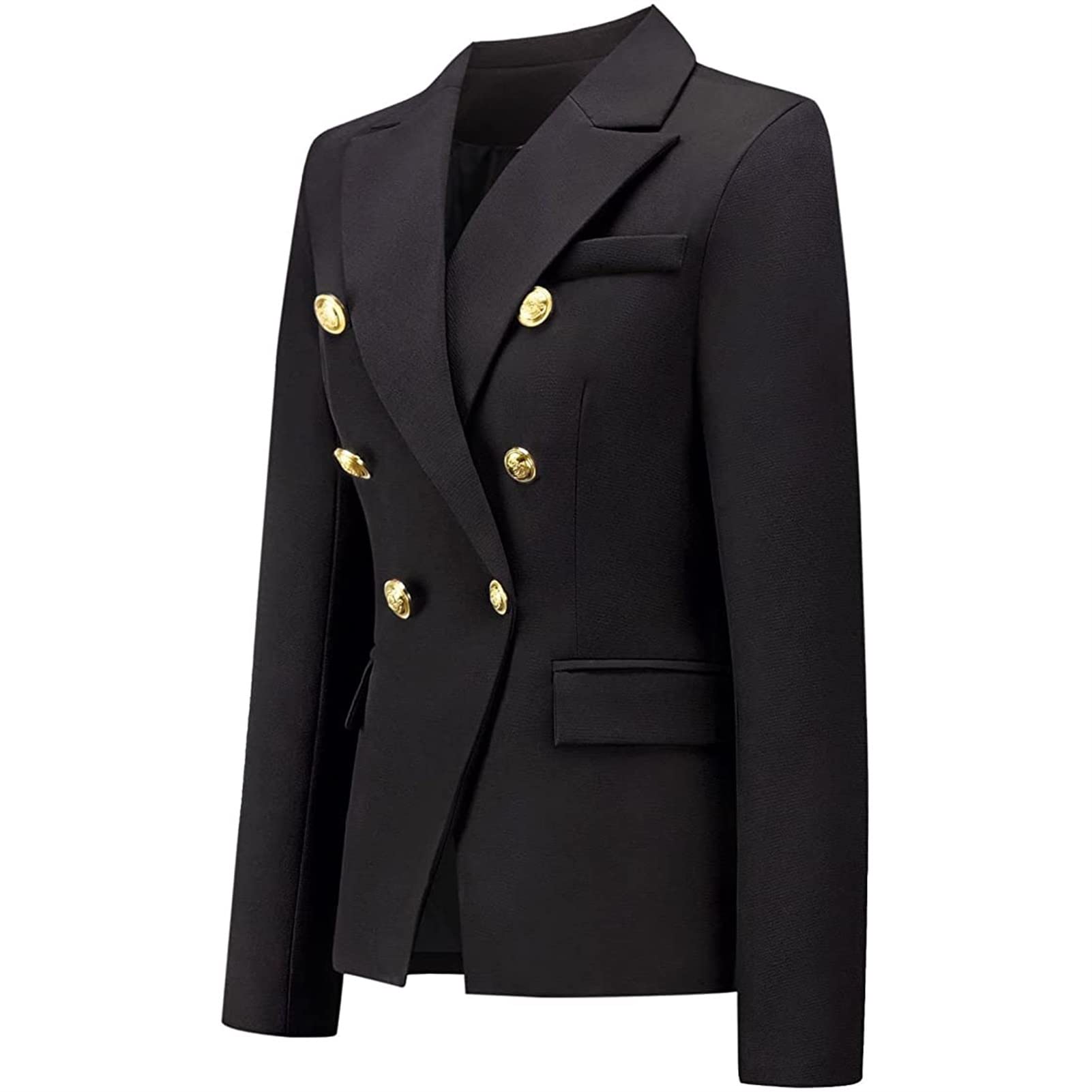 Blazer Damen Lang Langarm Frühlings Casual Jacke Übergangsjacke Büro Business Elegant Knöpfen Vintage Anzugjacke Blazer Slim Fit Schwarz Tailliert Sportlich Cardigan Sakko Strickjacke