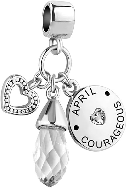 LSxAB Teardrop Jan-Dec Birthstone Heart Love Birthday Charm Compatible with Pandora Bracelets and Necklace