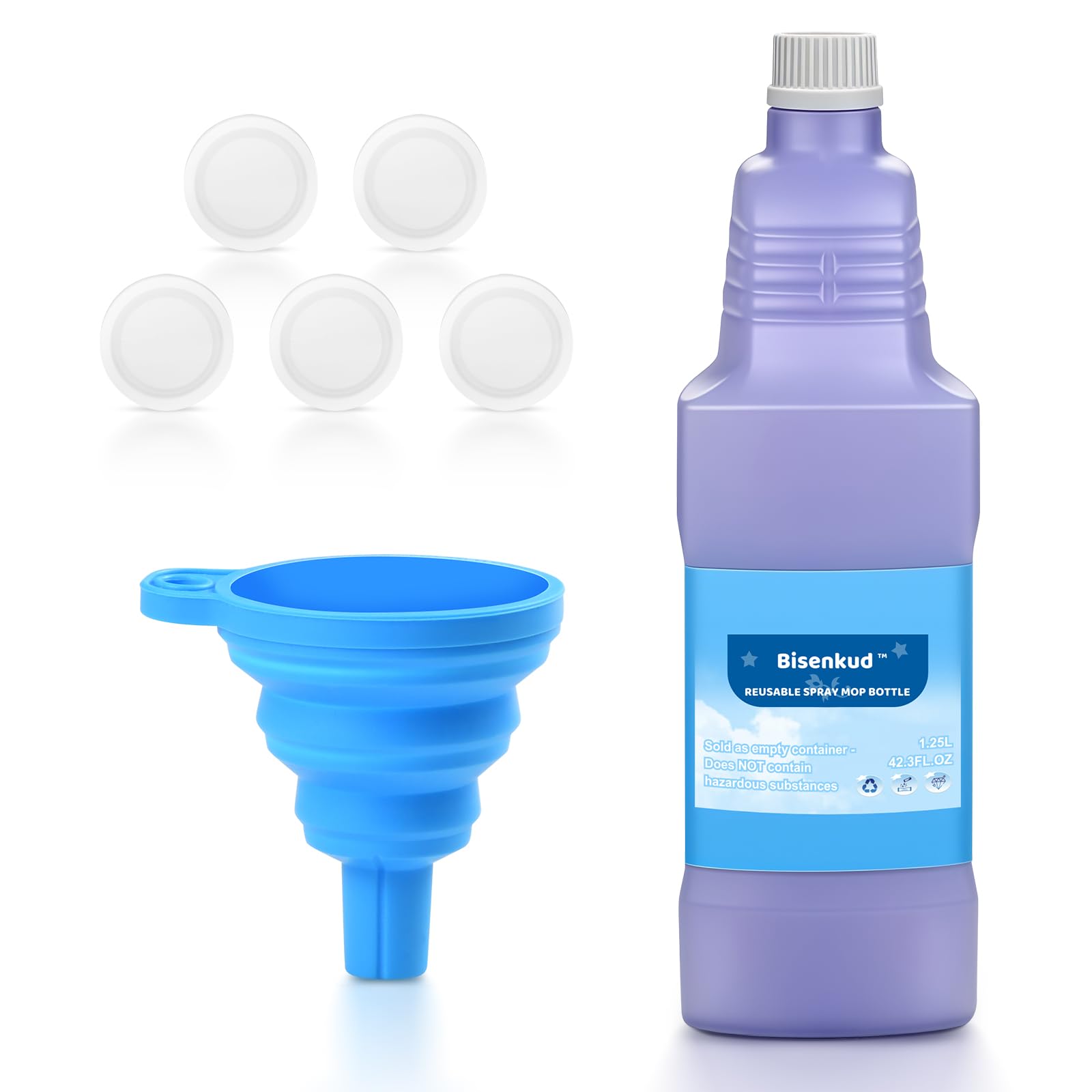 Bottiglia di ricarica riutilizzabile per Swiffer WetJet Kit Spray Mop, 1250 ml, include 1 bottiglia, 1 imbuto in silicone 5 guarnizioni, non contiene agenti detergenti