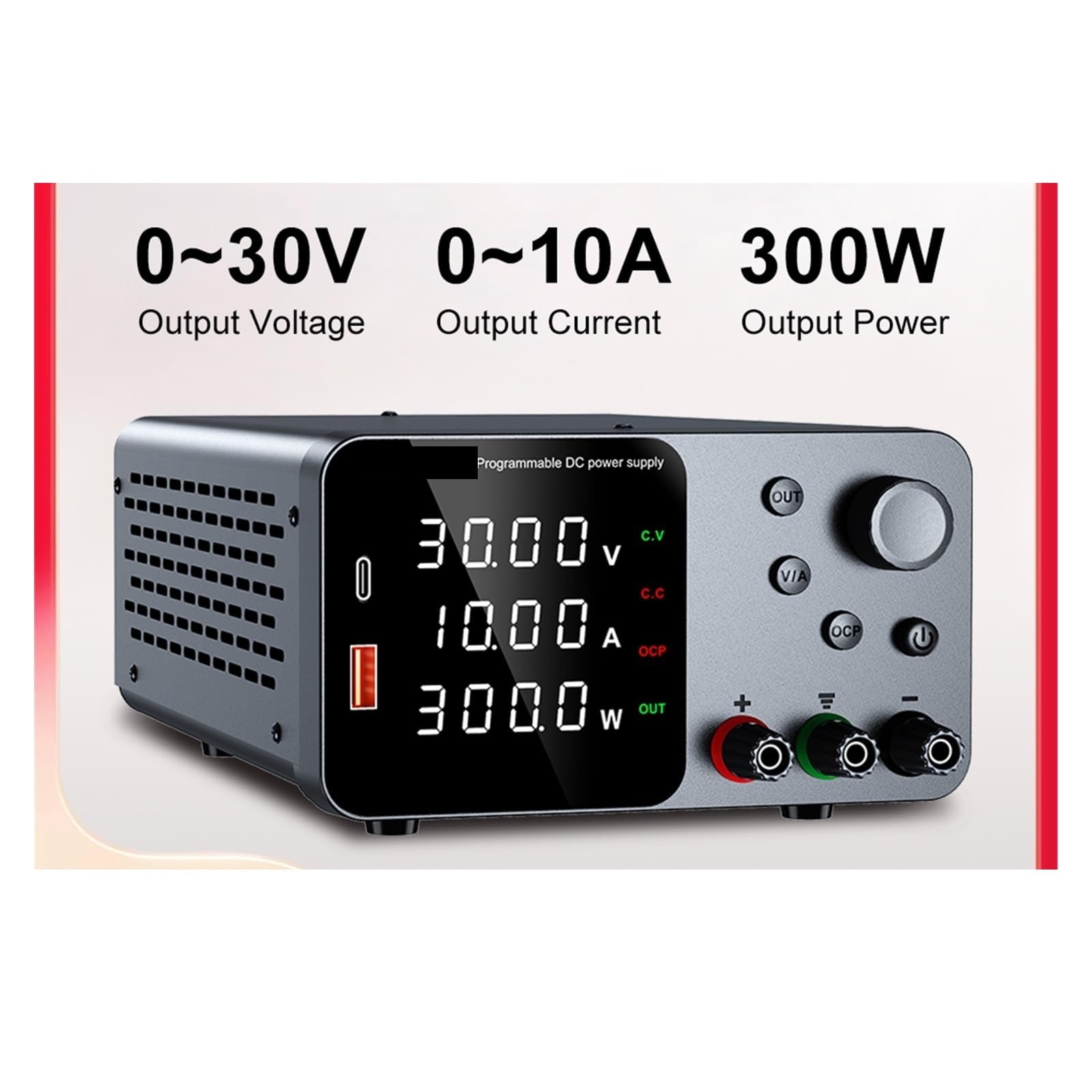 Fuente de alimentación variable, Fuente De Alimentación Laboratorio 30V 10A Con Carga Rápida USB Corriente Voltaje Regulable 5A 60V 120V 3A CC(TPS3010 White)