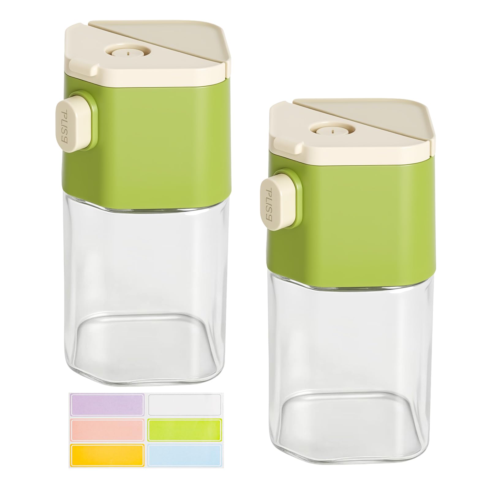 2 x mała solniczka, 200 ml, pojemnik na sól z pokrywką, 2 w 1, słoik na przyprawy, zestaw z etykietami, precyzyjna kontrola pieprzu, kakao, kawy, kuchni, domu, na kemping, w podróży