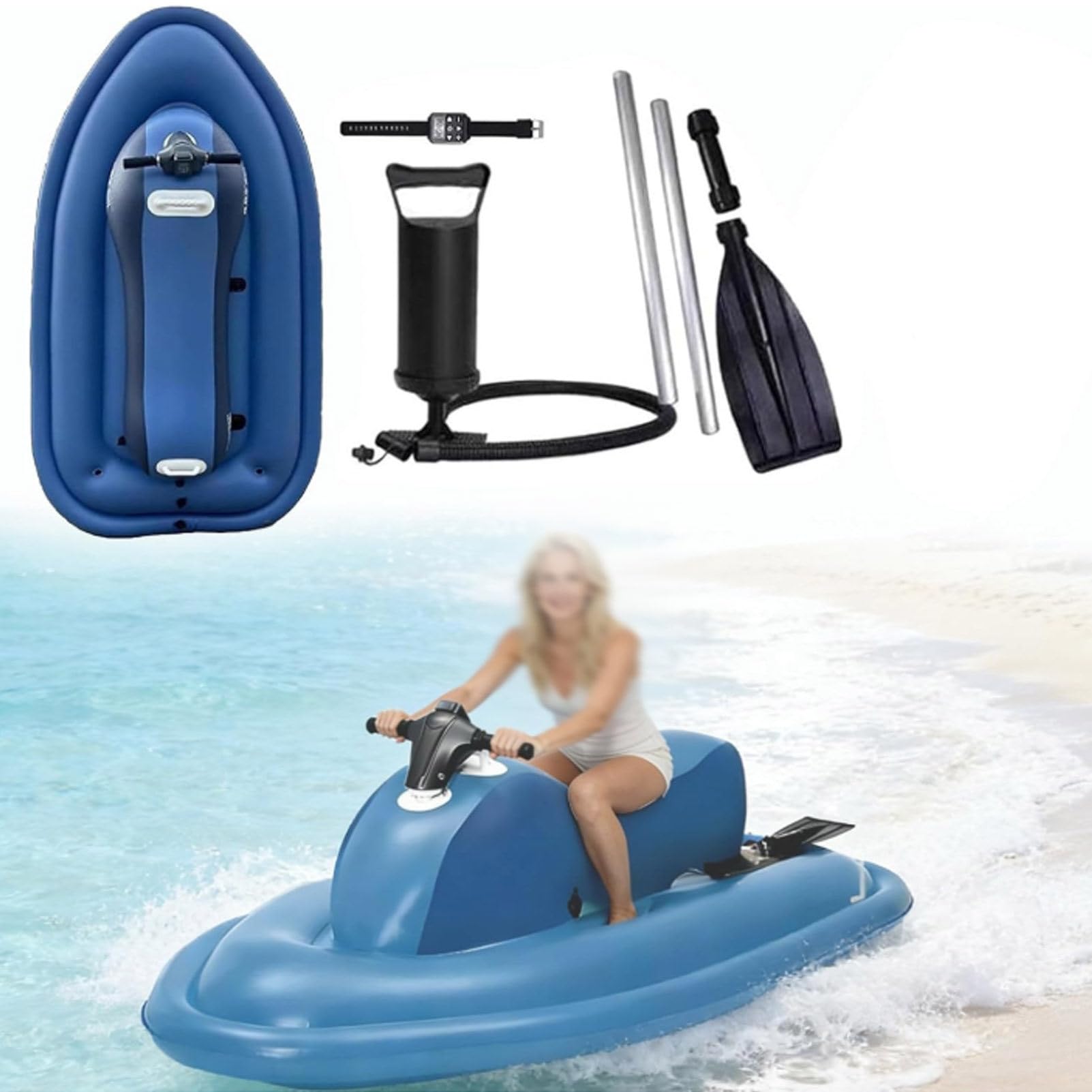 Oiyekntd Electric Rush Wave Surf Boat Jet Ski, 500W/700W Underwater Propeller, Inflatable Boat with Motor, Max Load 485 lbs, for Water Sports 700W16A