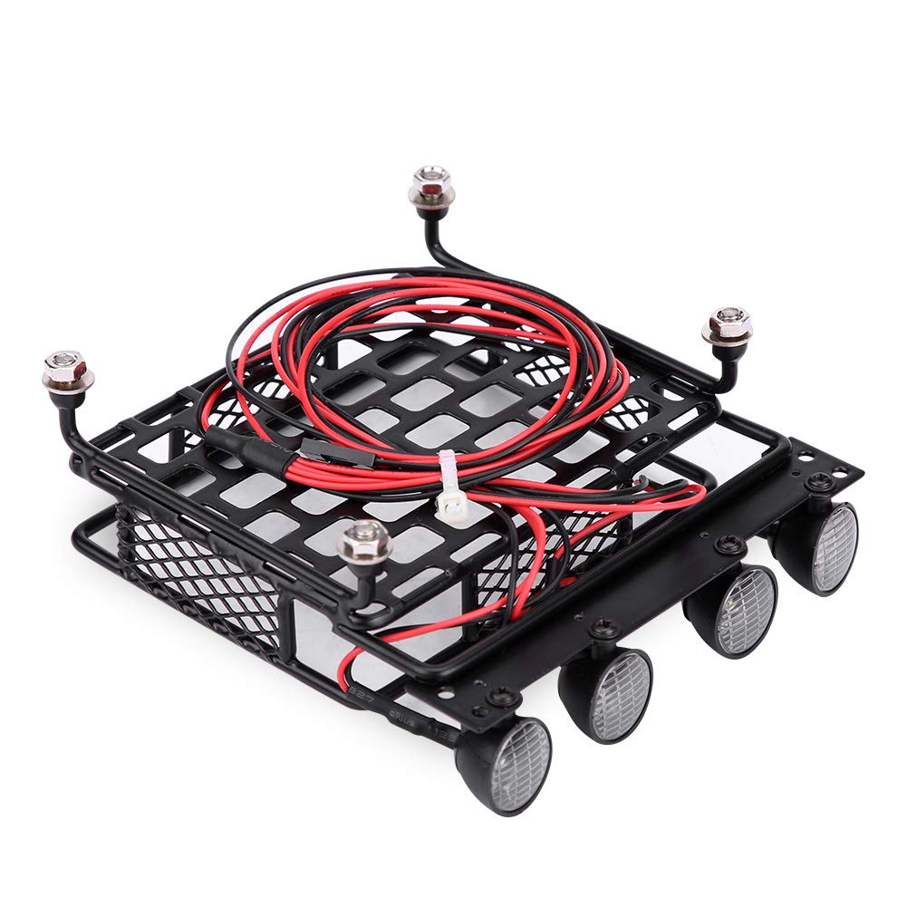 SALALIS RC Roof Rack Luggage, Small Size Roof Rack Luggage Carrier With LED Light Round for Axial SCX10 1/10 RC Car (4 white) - Image 3