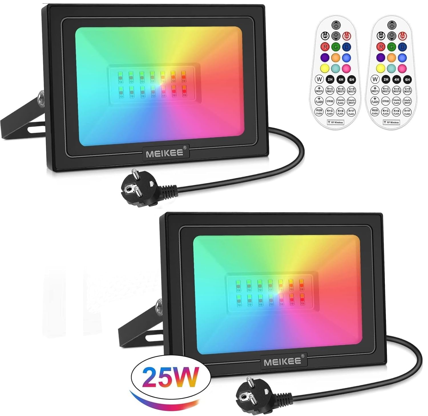 MEIKEE 25W RGB Strahler Mit Fernbedienung 30 Modi 10 Farben Memory-Funktion RGB Fluter IP66 Wasserdicht 6 Helligkeitsstufen Bar Party Disco Feiern Bühne Häuser Weihnachten Halloween 2PCS