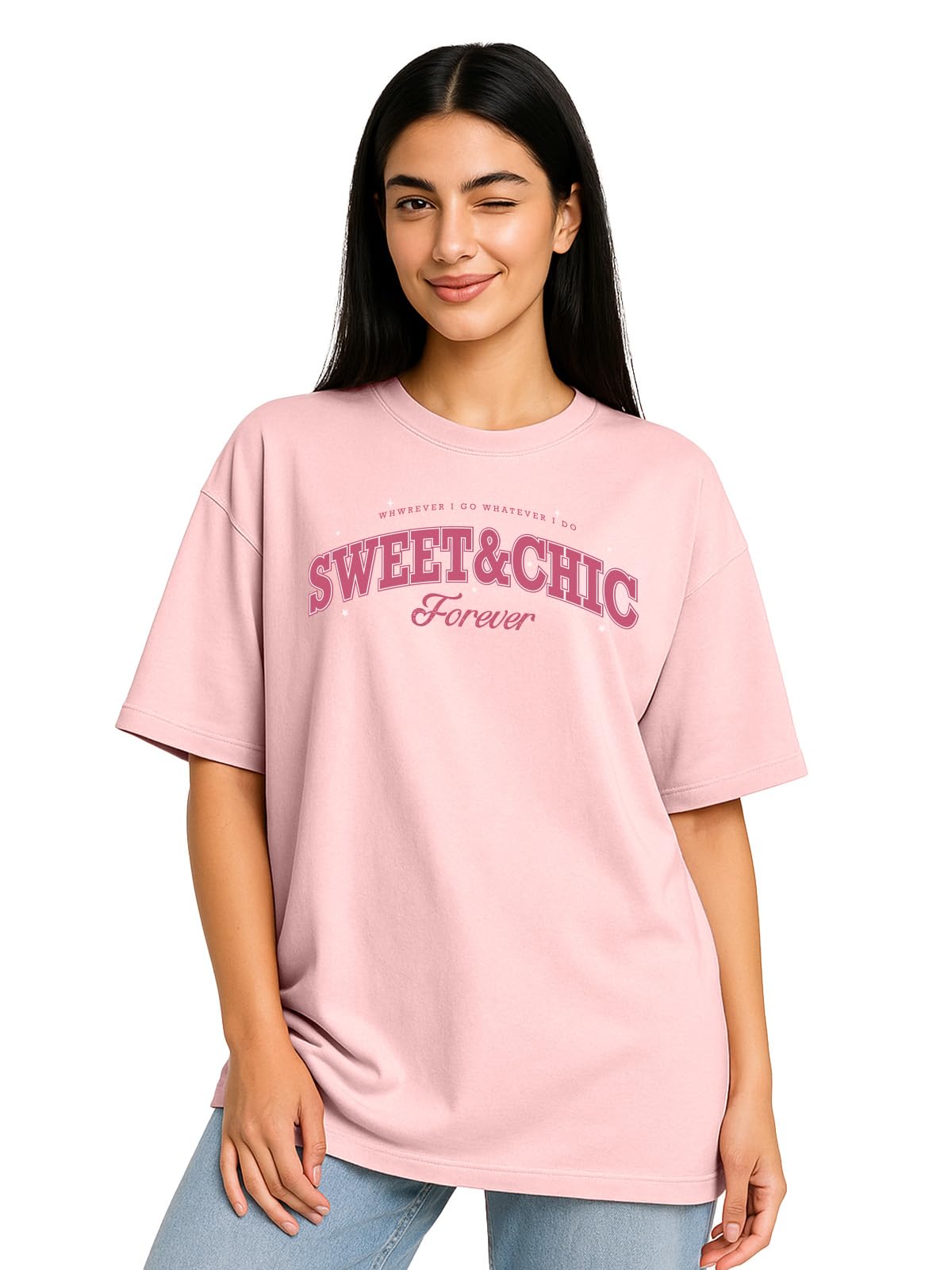 stylense Cotton Blend Oversize Fit Drop Shoulder Latest Graphic Printed Women's Half Sleeve T-Shirt-picture-22