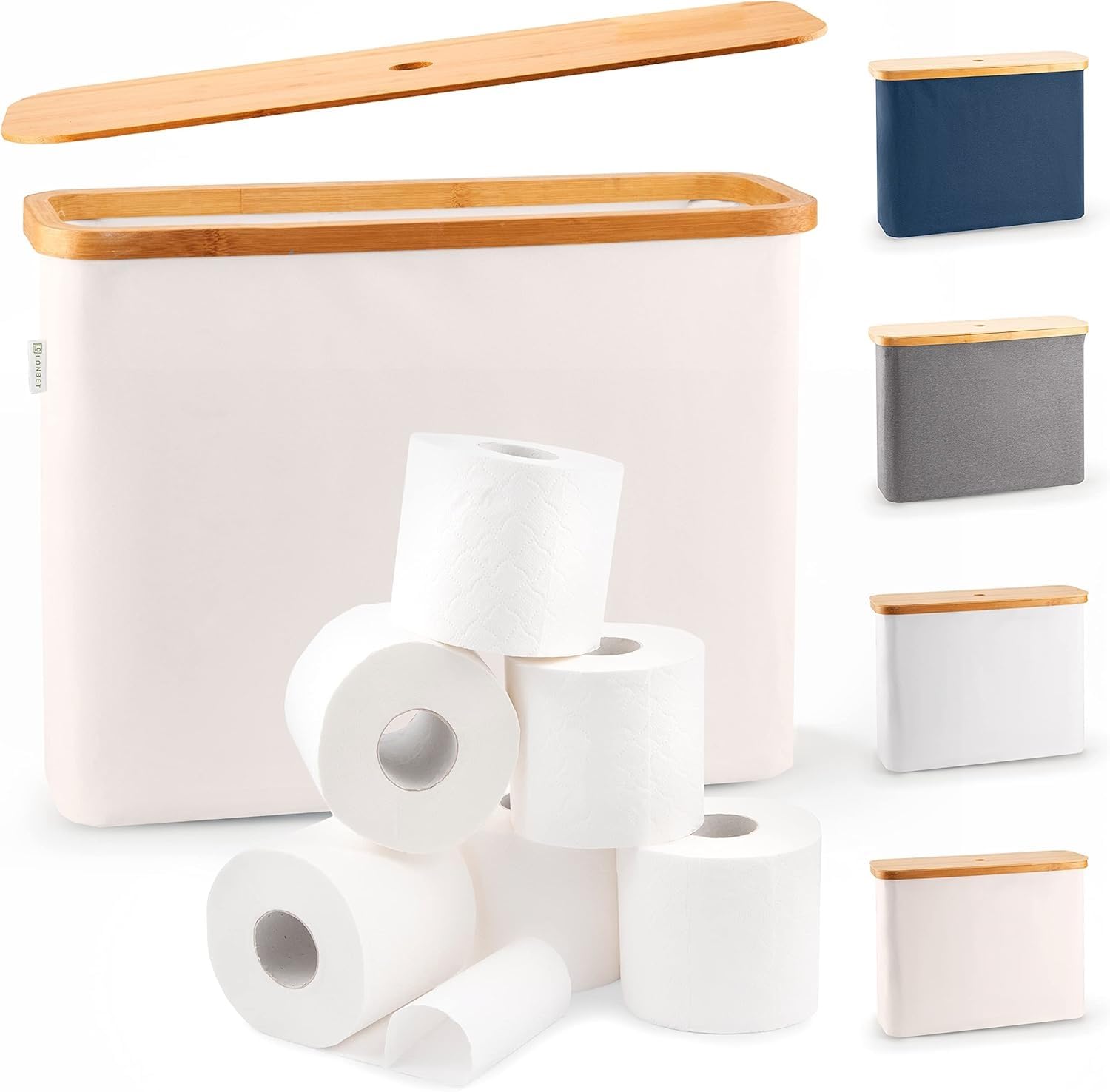 Lonbet Cestino Porta Carta Igienica in Bambù Beige - Organizer da Bagno - Contenitore Portaoggetti - Cestino da Bagno per Rotoli di Carta Igienica e Accessori