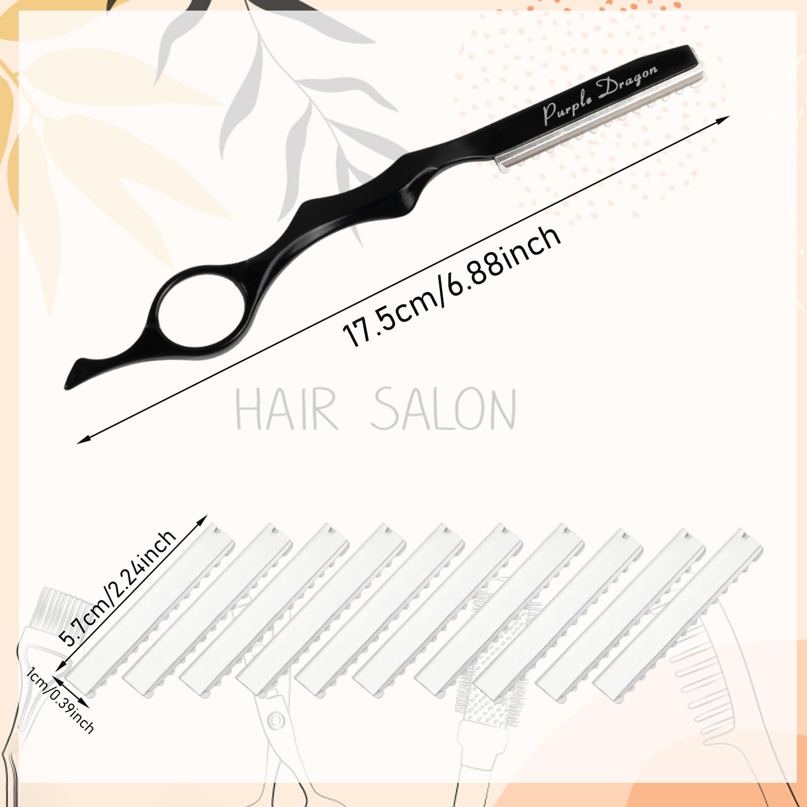 Cuchilla de Afeitar para Adelgazar el Cabello, Maquinilla Texturizadora de Corte Manual con 10 Navajas de Repuesto
