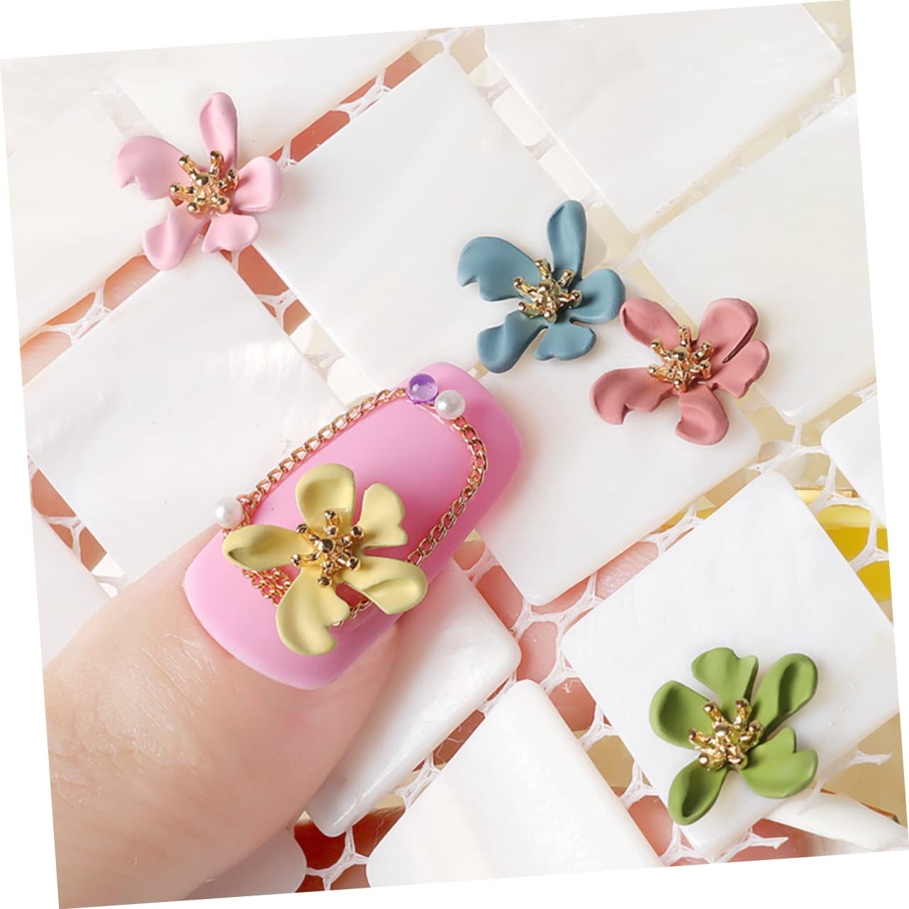 9Pcs Colorful Five Petal Flower Nail Art Studs Floral Nail Charms for Nail Decor Easy to Use Lightweight for Home Salon Manicure Random Colors