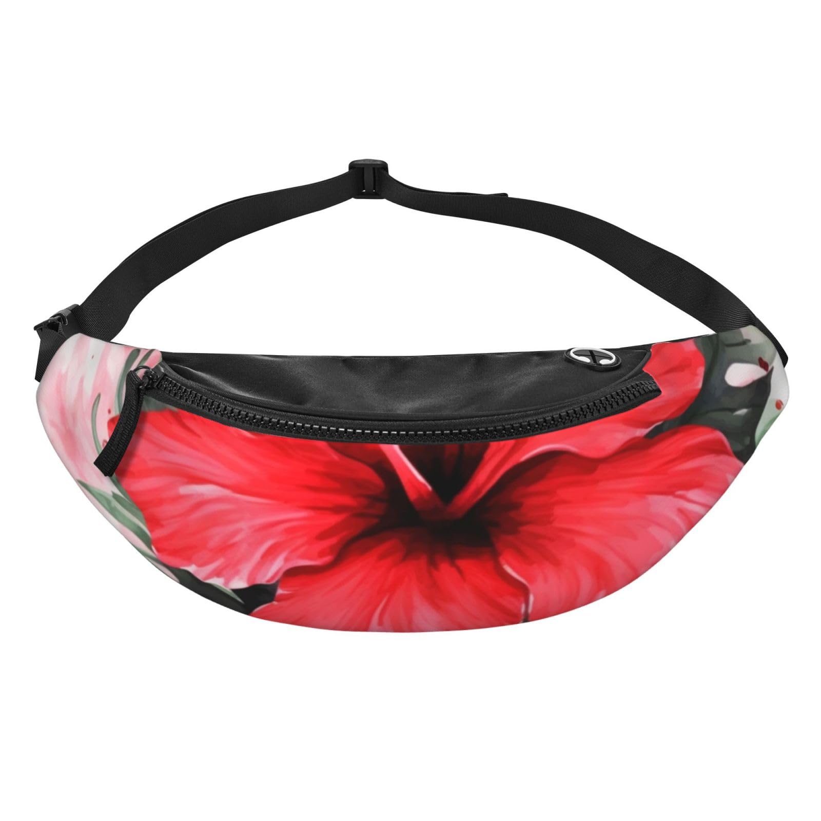 Red Hibiscus Fanny Pack for Men Women Fashion Running Waist Packs Waterproof Crossbody Bags Everywhere Belt Bag with Adjustable Strap Sports Hip Pack for Travel Wallet