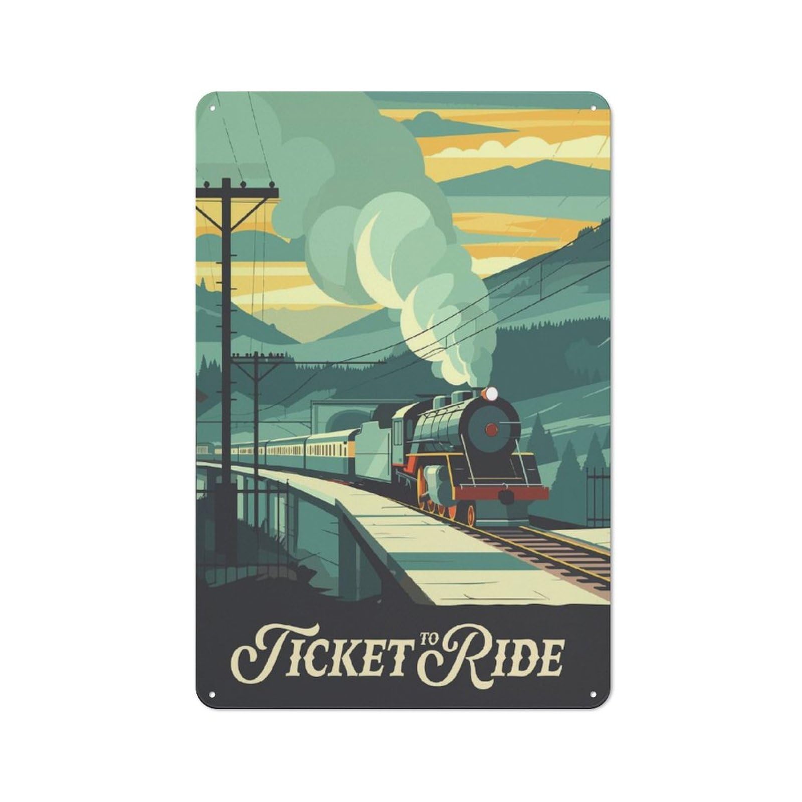 Junmoney Style-15 Ticket To Ride Board Game Inspired Illustration Rustic Metal Wall Sign 30X20cm For Workshop Wall, Suited To Makers And Diy Enthusiasts
