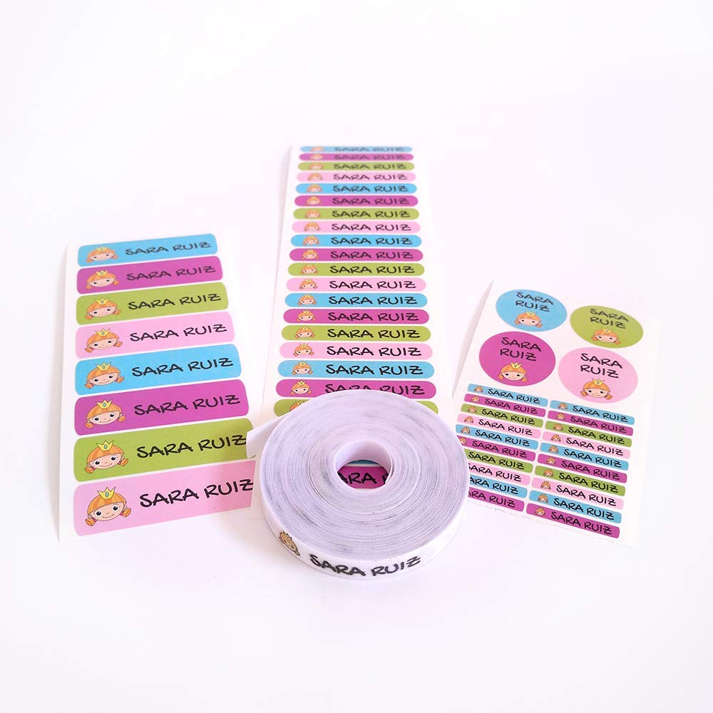 155 Etiquetas Personalizadas para ropa y objetos. 100 Etiquetas de tela para planchar en la ropa + 55 etiquetas adhesivas de diferentes tamaños para objetos. Nombre personalizado.