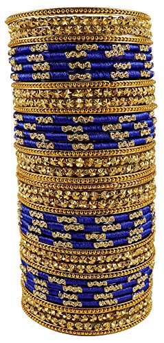 Image of NMII Royal Blue Color Silk Thread & Glass Bangles Set For Girls & Women (Royal Blue,2.4)
