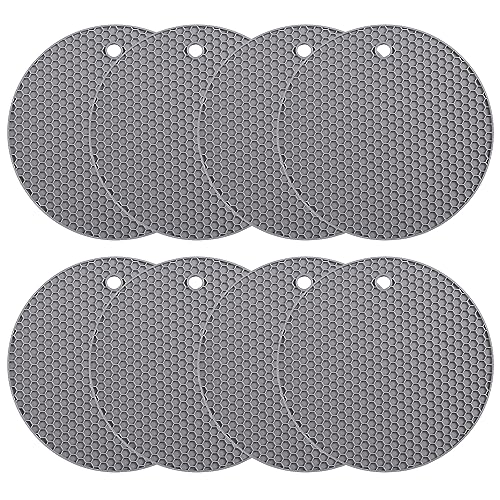 Image of To encounter Silicone Trivets Mat - Round 7 inch x 7 inch - Set of 8 Heat Resistant Multifunctional Mat, Hot Pad, Pot Holder, Tabletop Kitchen Trivet Mats Anti-Skid