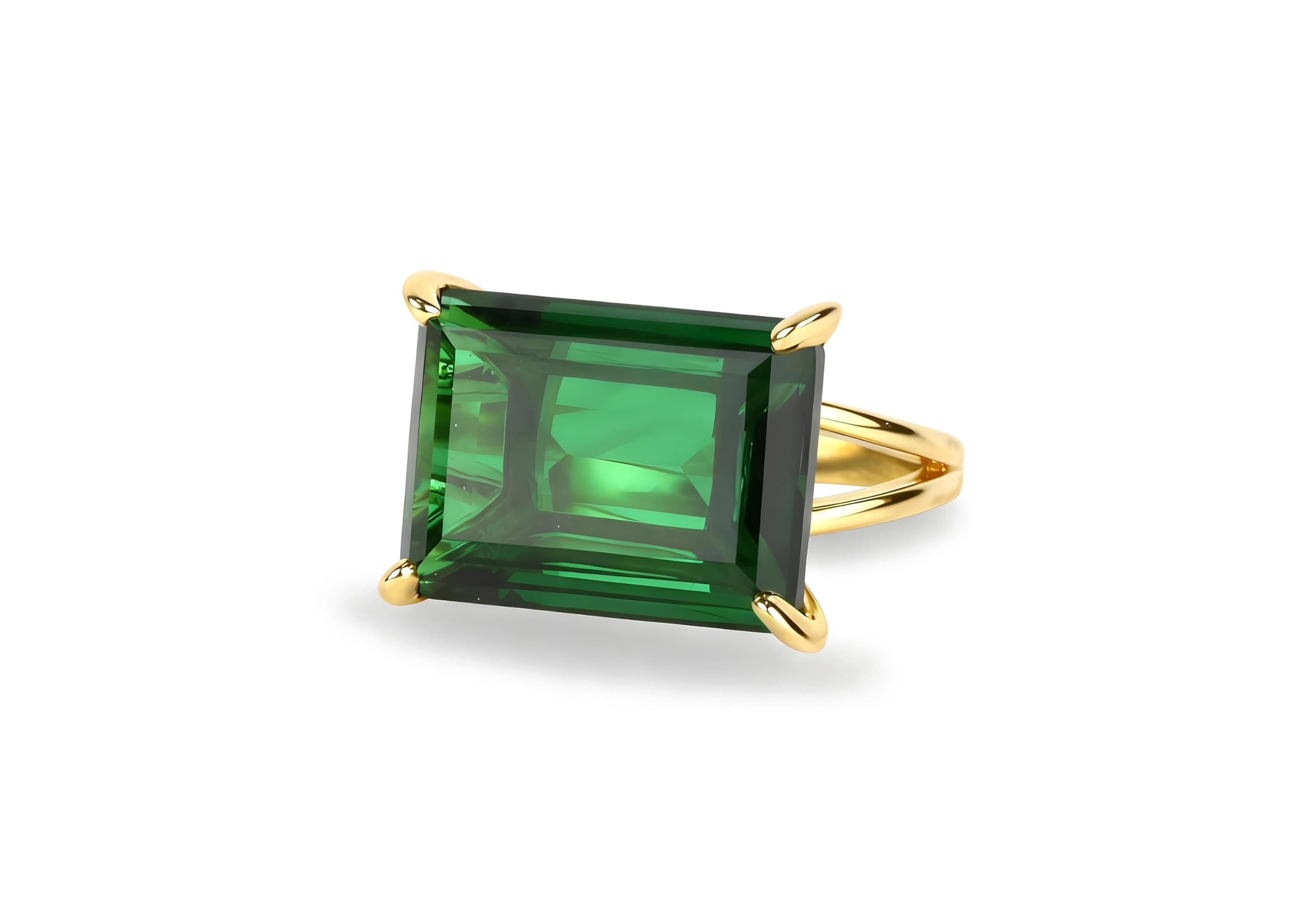 Luxueuse Bague d'Émeraude en Or 14k - Bagues Artisanales pour Fiançailles, Mariage, Mode, Bijoux Cadeaux - Boho, Statement, Bagues Vintage pour Femmes