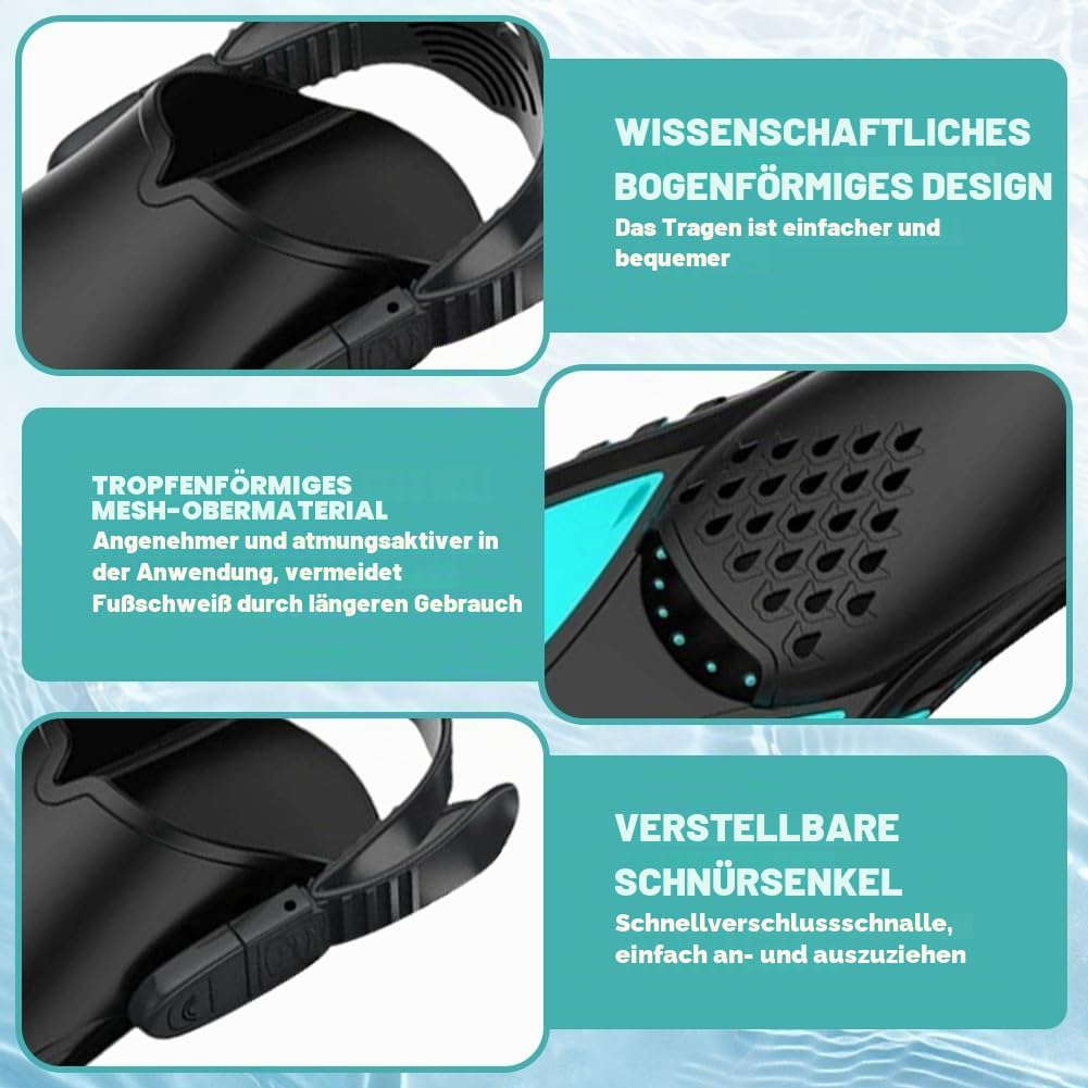 Schwimmflossen Erwachsene Unisex, Verstellbare Schnorchelflossen mit Offener Ferse, Kurze und rutschfeste Taucherflossen für Schnorcheln, Tauchen und Schwimmen