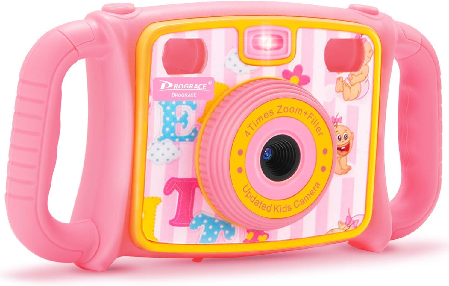 1080P HD Kids Digital Photo/Video Camera with 4X Zoom, Flash Lights, 2 inch LCD and Shockproof Handles - Pink