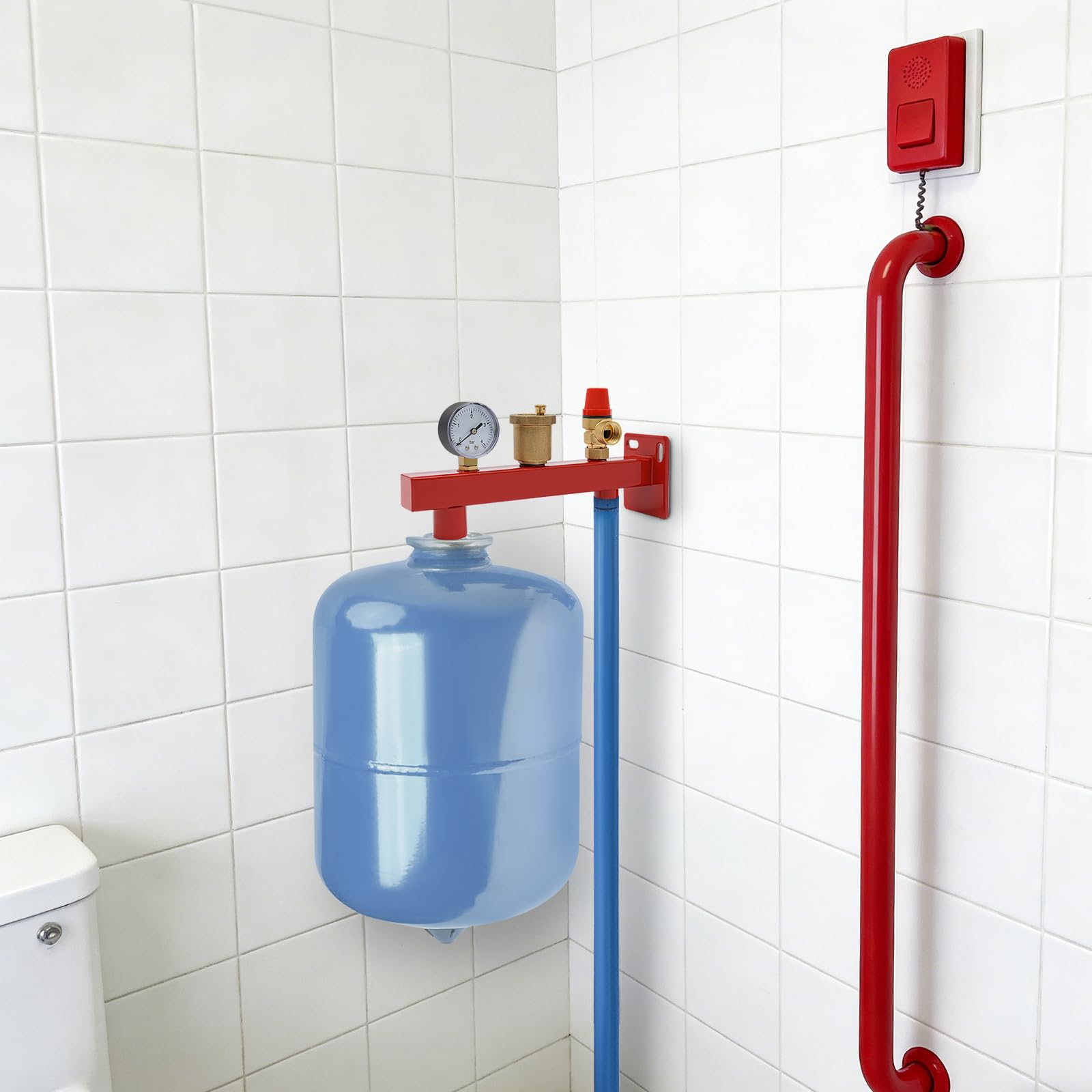 Gruppo di sicurezza per caldaia 27 x 14,4 cm, gruppo di collegamento con manometro, valvola di sfiato automatica, valvola di sicurezza, ferro zincato, per meccanismi chiusi come riscaldamento
