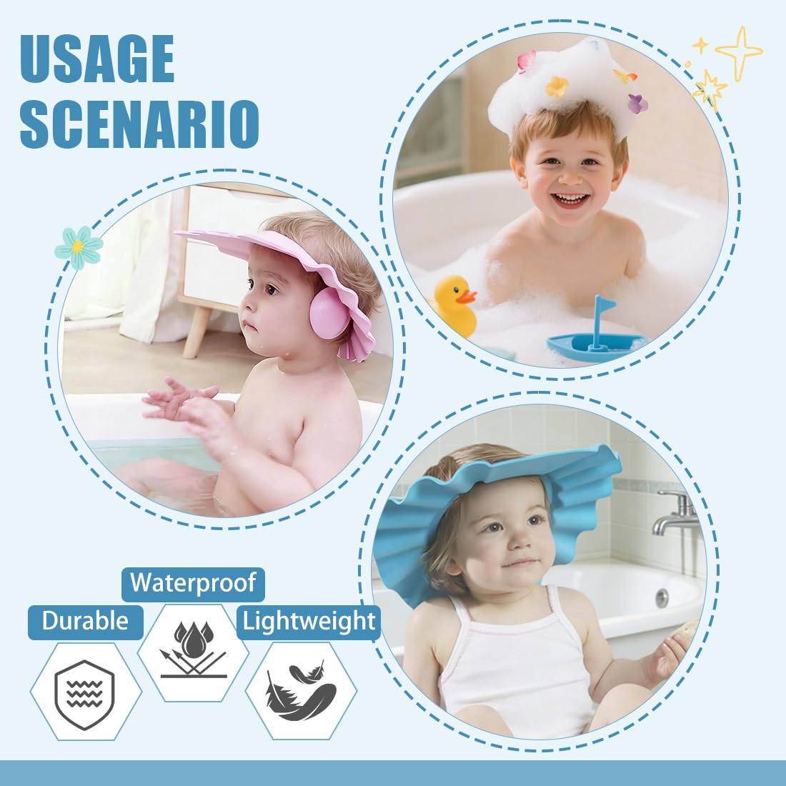 Gorro de Ducha de Bebé Para, Gorro ducha niños, Visera baño niños, Suave Ajustable con Protección para los oídos Gorro de ducha, Evita que los ojos se llenen de Agua y Champú Protege(Azul,Amarillo) — view 4