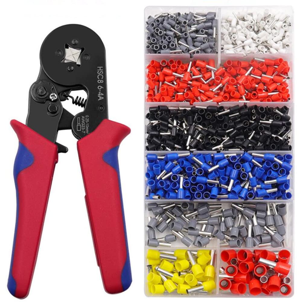 Ferrule Crimping Tool Kit, AWG23-7 Self-adjustable Ratchet Wire Crimping Tool Kit Crimper Plier Set with 1200PCS Wire Terminals Crimping Connectors Wire End Ferrules