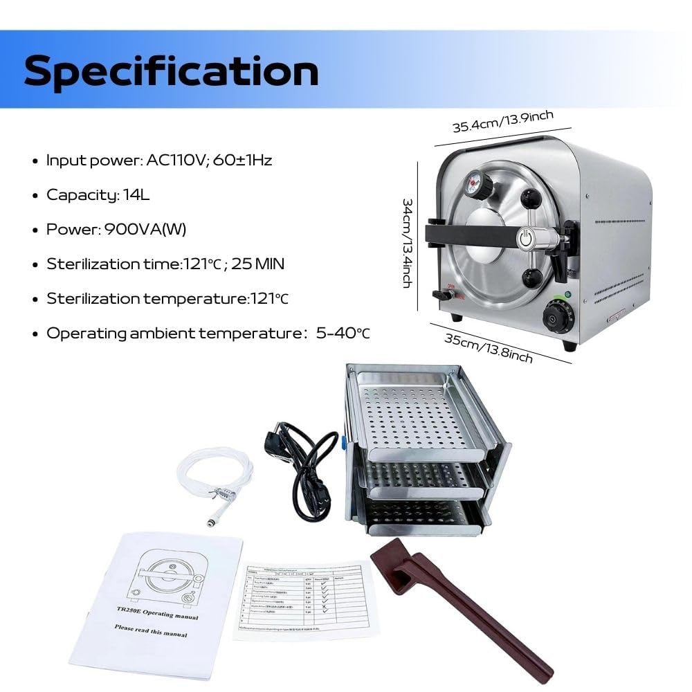 Esterilizador de vapor de alta potencia para uso dental y de laboratorio con temporizador y pantalla LED