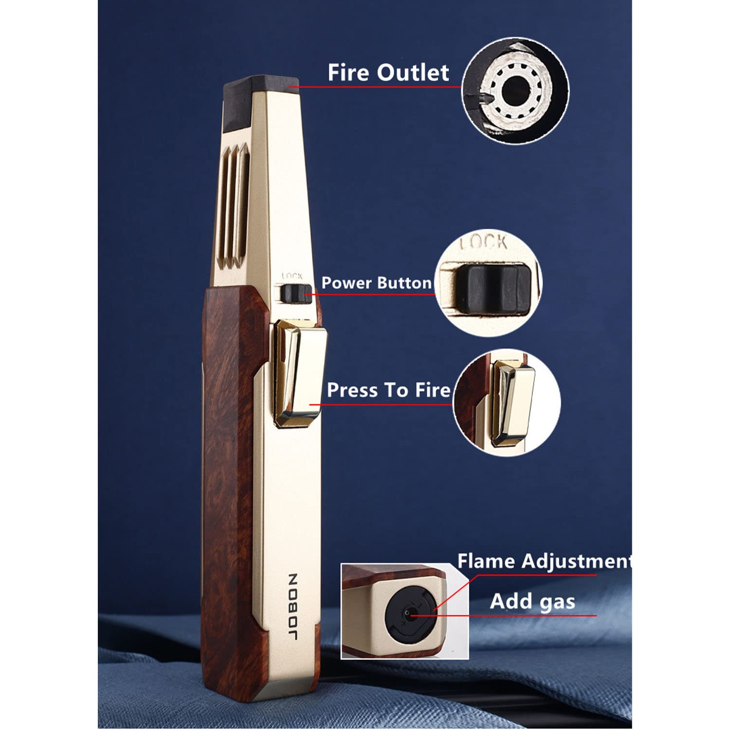 Jet Torche Stylo Briquet Coupe-Vent Réglable Rechargeable Flamme Forte avec Verrouillage Feu Briquet Butane pour Bougie Camping Barbecue Cuisine (Gaz Non Inclus),White