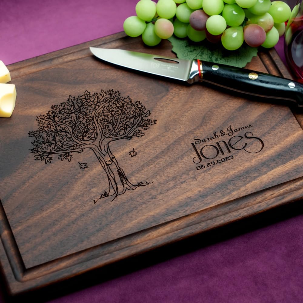Straga Personalized Cutting Boards | Handmade Wood Engraved Charcuterie | Custom Wedding, Anniversary, Housewarming Gift for Family (Tree Design No.404)