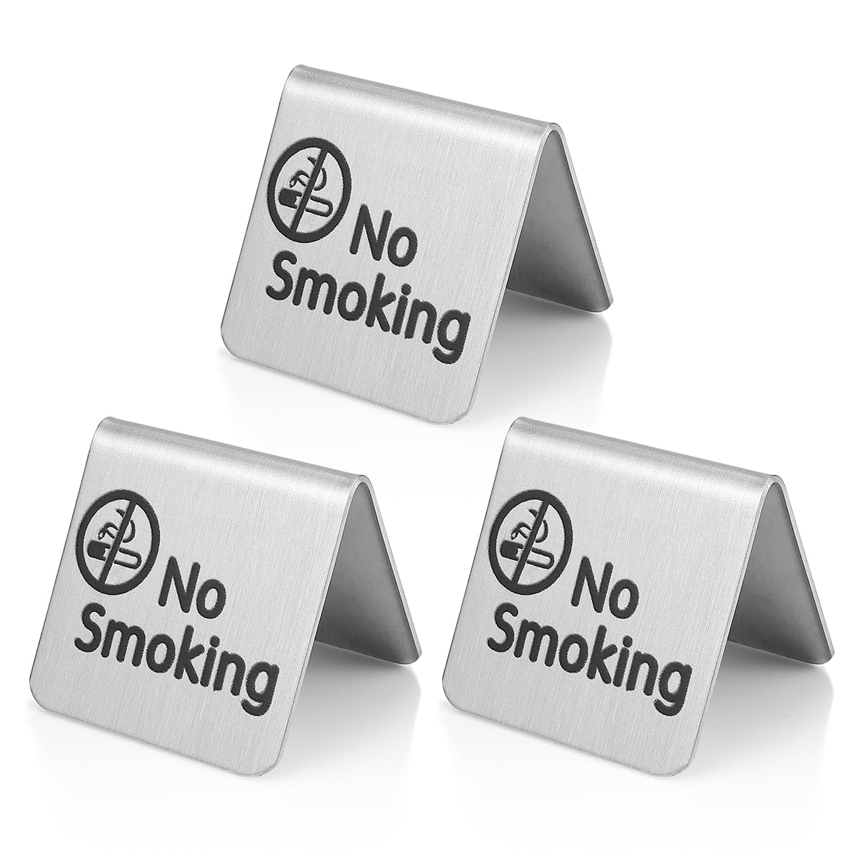 QERUTK 3pcs No Smoking Signs, Non-Smoking Desk Logo Indicator, Stainless Steel No Smoking Sign