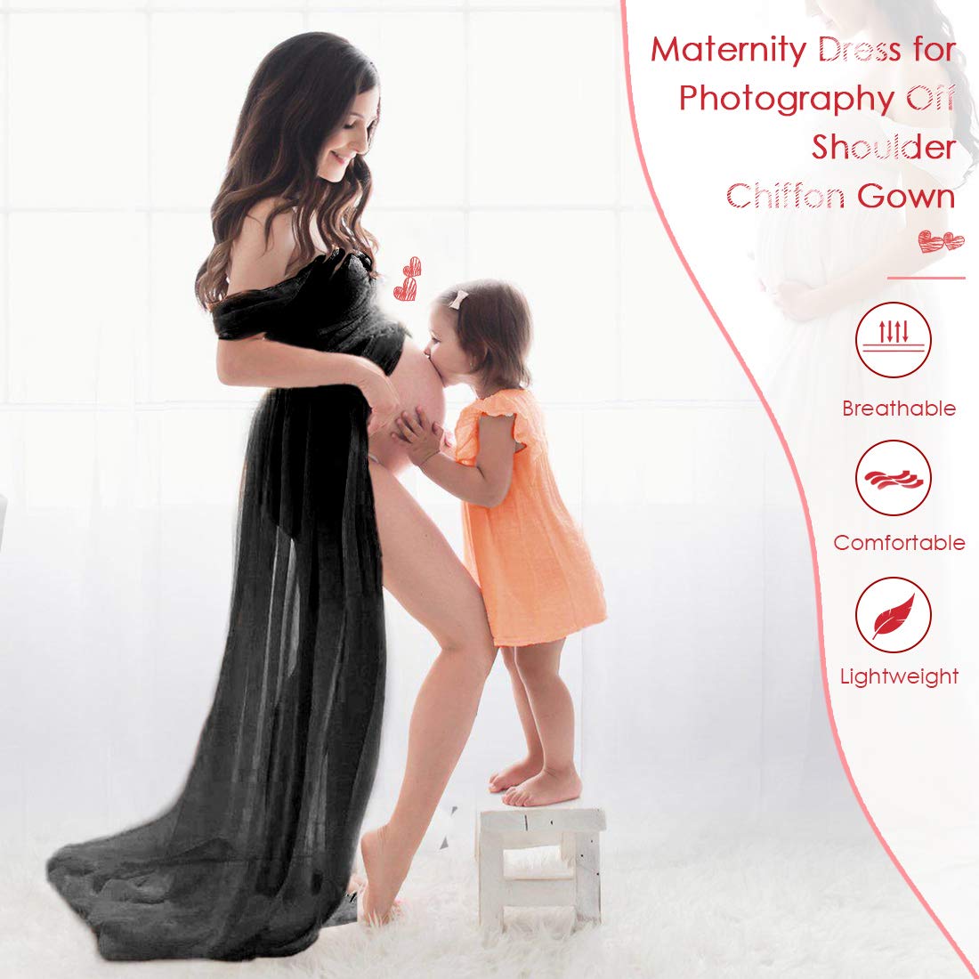 FEOYA-Donne Incinte Maxi Abito Lungo Fotografia Abito Premaman per Servizio Fotografico Puntelli Sexy per Servizio Fotografico Chiffon