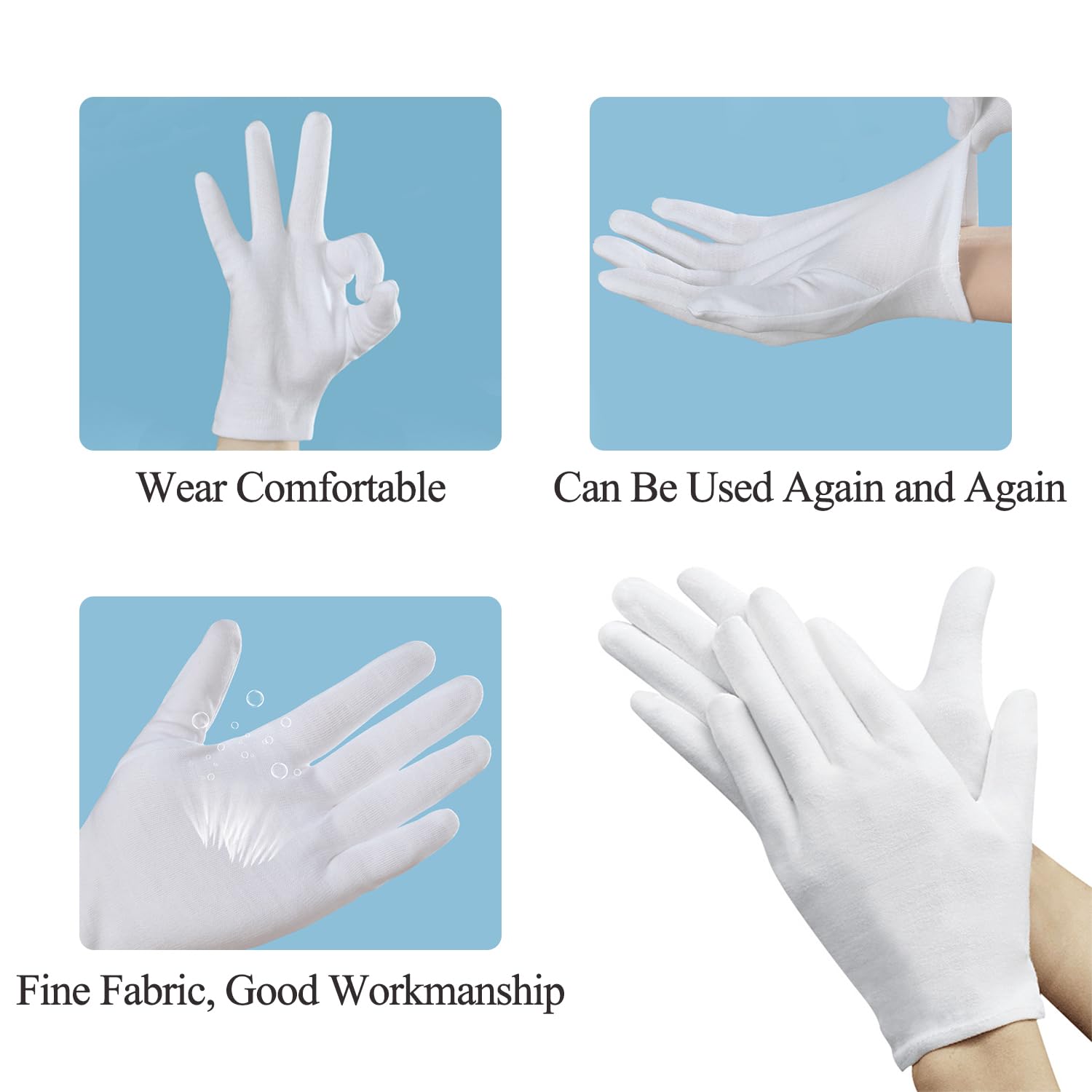 SYEYCW 5 works White Cotton Gloves, Unisex Ladies Men White Magicians Gloves, One Size Fits All - Image 3