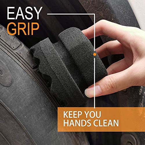 O3 The East Sun Tire Dressing Shine Applicator(Pack of 4), Round Grip Deeper Wave Design to Reach Trim Makes Detailing Tires Easier - Durable, Washable, and Reusable