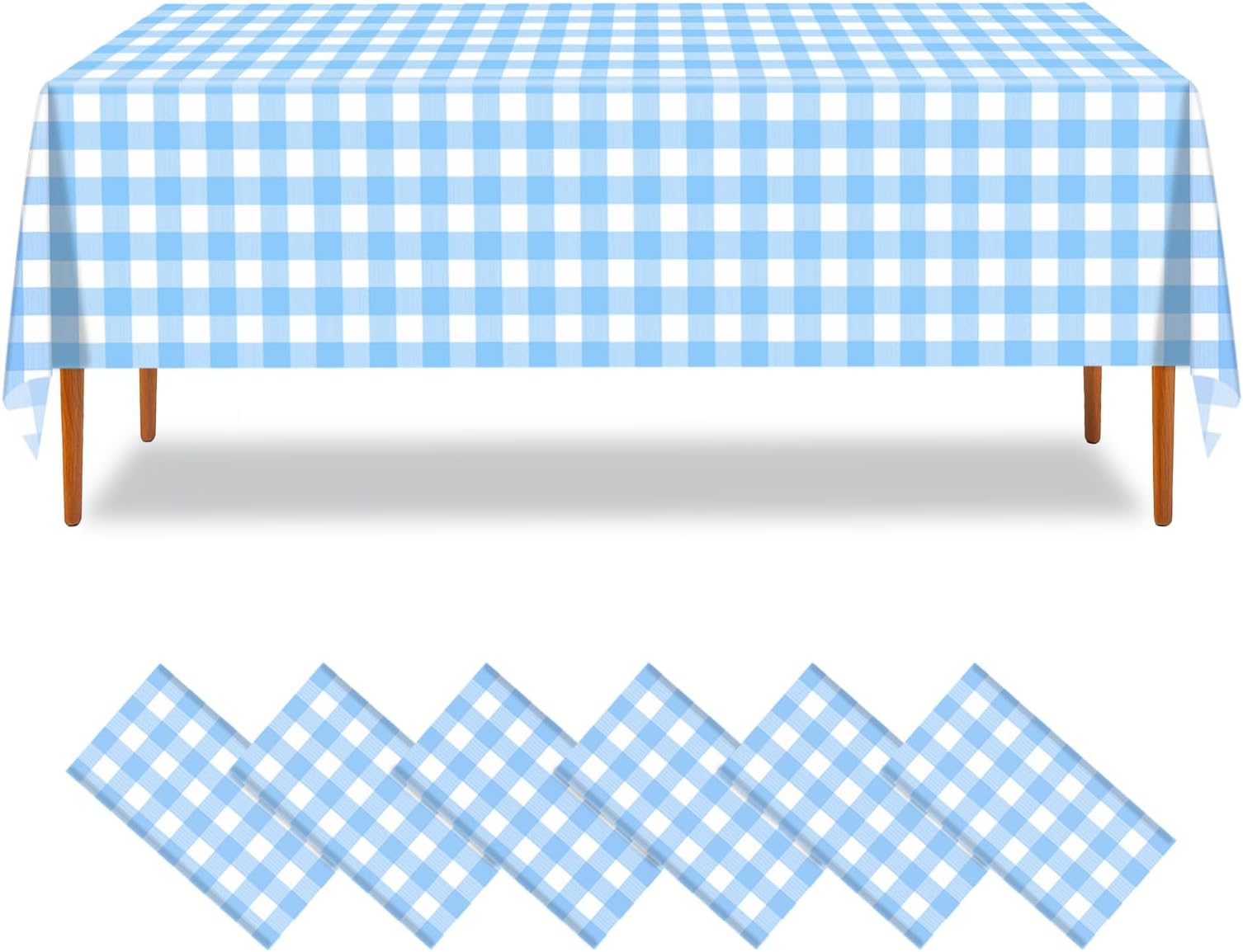 - 6 Pack Blue Gingham Tablecloth,54 X 108 Inch Disposable Plastic Blue and White Tablecloth,Waterproof Rectangular Light Blue Table Cover for Birthday Party,Wedding,Picnic Party Decorations
