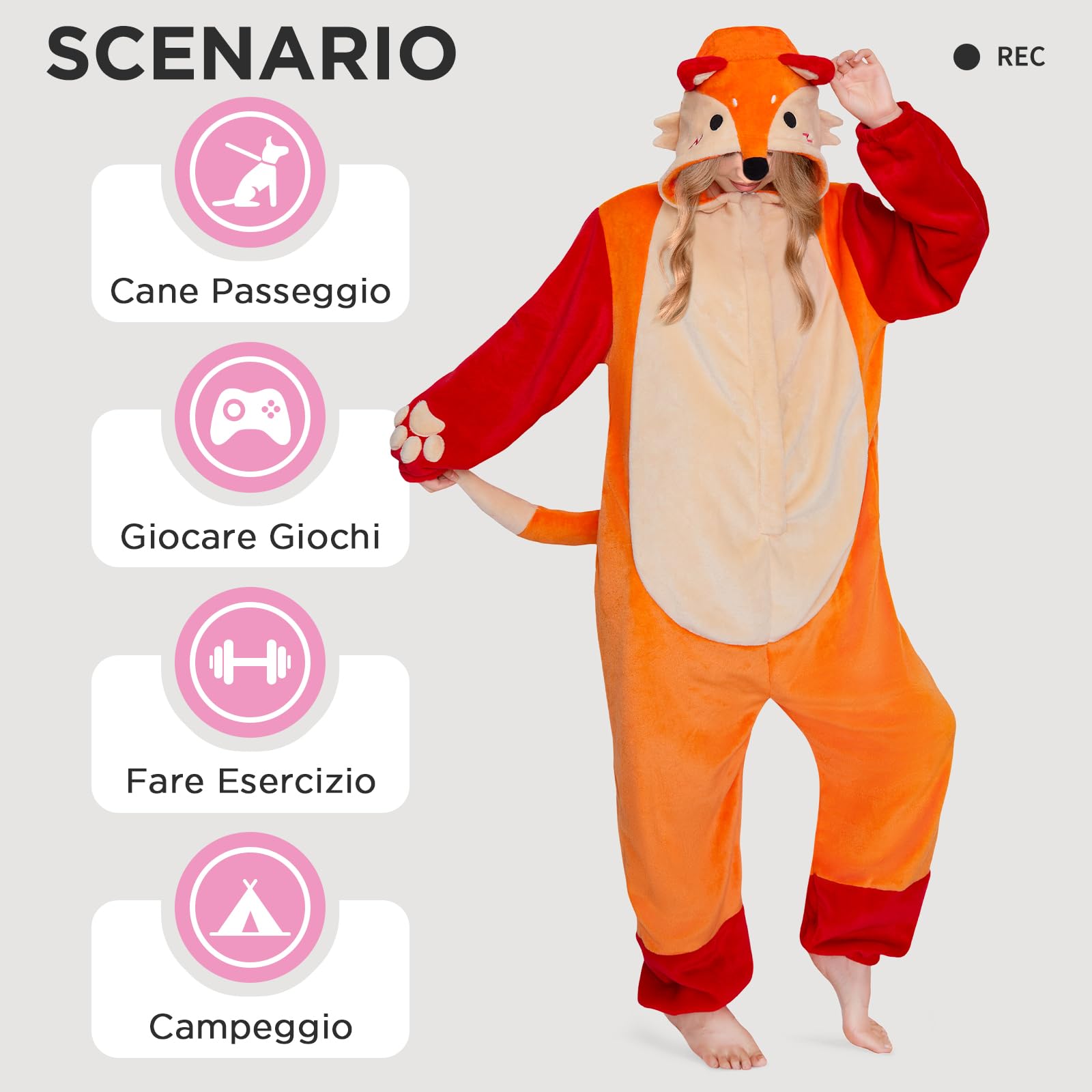 OLAOLA Pigiama Animale per Adulti, Costume da Pile, Onesie Unisex per Cosplay di Halloween, Pigiama Intero per Donna e Uomo