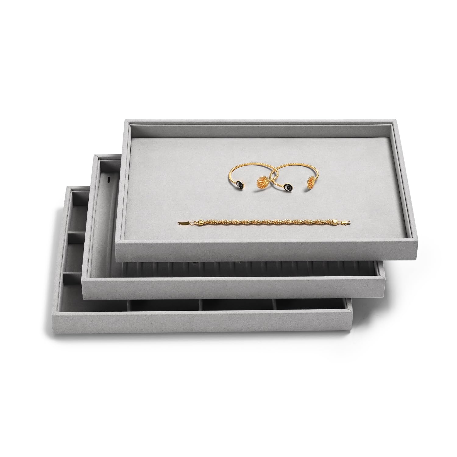 Oirlv Gris Microfibra Joyería Bandejas Plano Anillo Collar Reloj Organizador Expositor Bandejas