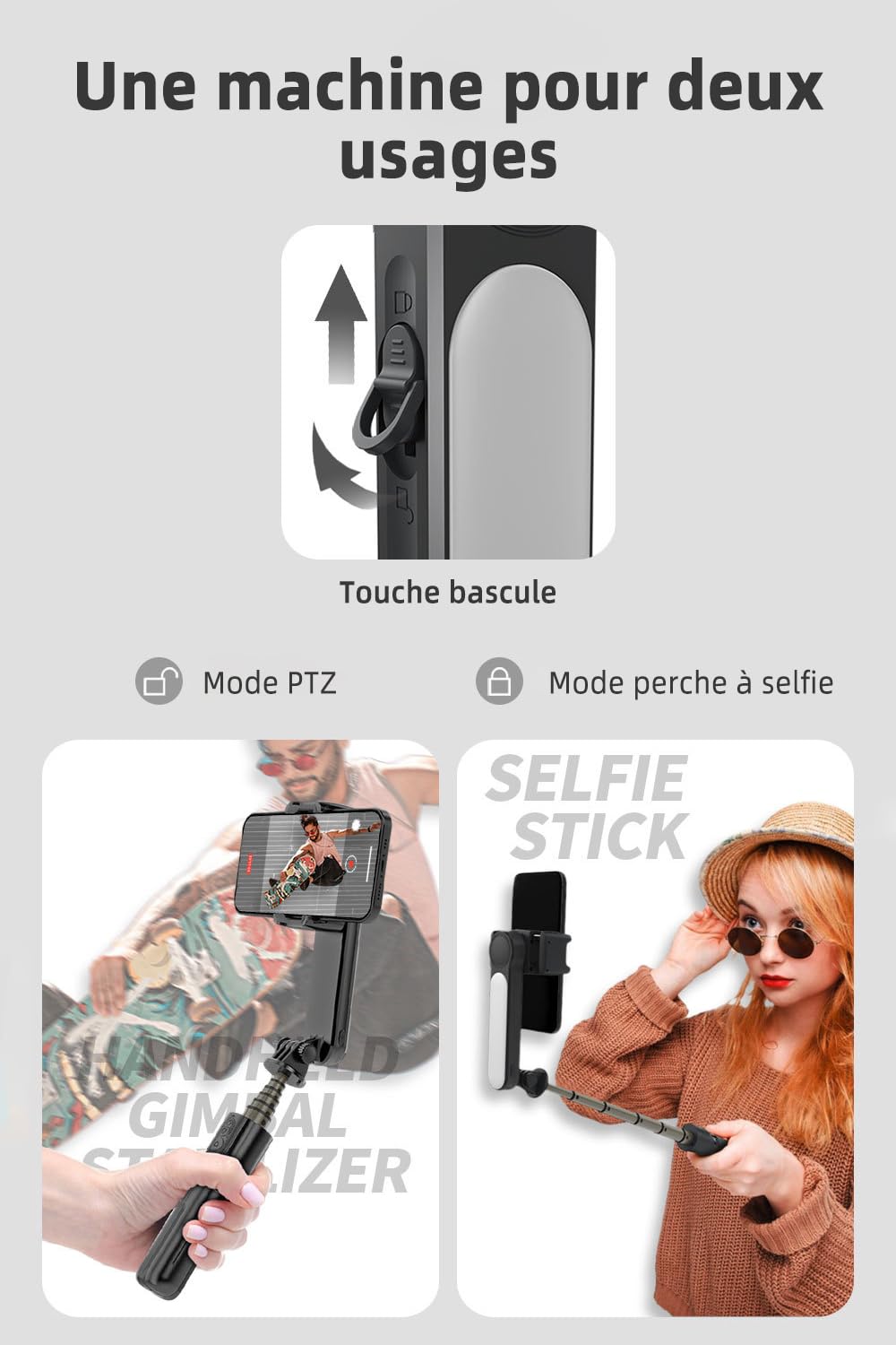 Stabilisateur Smartphone,avec lumière de Remplissage et télécommande, Portable et Pliable, Perche à Selfie à Cardan Portable pour Vidéo Vlog, Compatible avec Android/iOS