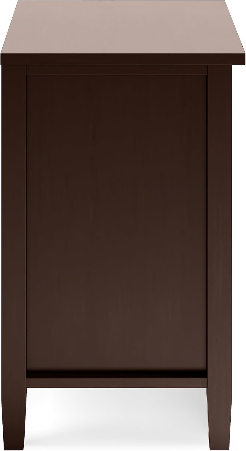 SIMPLIHOME Warm Shaker Bedside Table - 24 inch Wide Solid Wood Nightstand in Russet Brown, Transitional Bedroom Side or End Table with 2 Drawers, Open Shelf Storage and Brushed Nickel Hardware