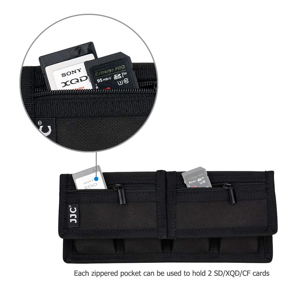 JJC Custodia per scheda di memoria per schede SD SDHC SDXC/Micro SD/XQD + 4 slot per batteria per fotocamera Canon LP-E6 LP-E17 Sony NP-F550 NP-FW50 NP-FZ100 Fujifilm NP-W126 Nik. EN-EL15 EN-EL14