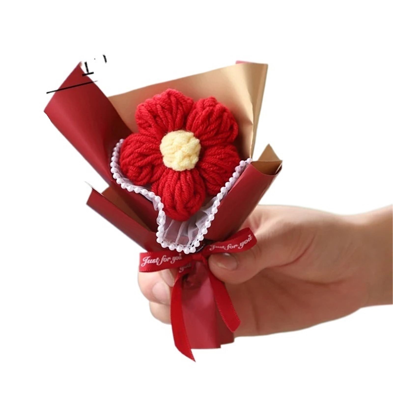 ENWWCH Mini Crochet Flowers Artificial Flower Bouquet Handmade Knitted For Wedding Party For Home(Color11)