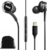 SAMSUNG AKG Earbuds Original USB Type C In-Ear Headphones with Remote & Mic for Galaxy A53 5G S22 S21 FE S20 Ultra Note 10 Note 10 S10 Plus with Braided Velvet Pouch Black