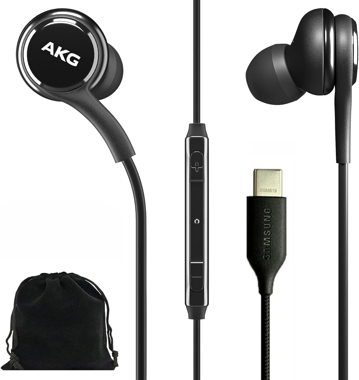Samsung AKG Earbuds Original USB Type C in-Ear Earbud Headphones with Remote & Mic for Galaxy A53 5G, S22, S21 FE, S20 Ultra, Note 10, Note 10+, S10 Plus - Braided - Includes Velvet Pouch - Black