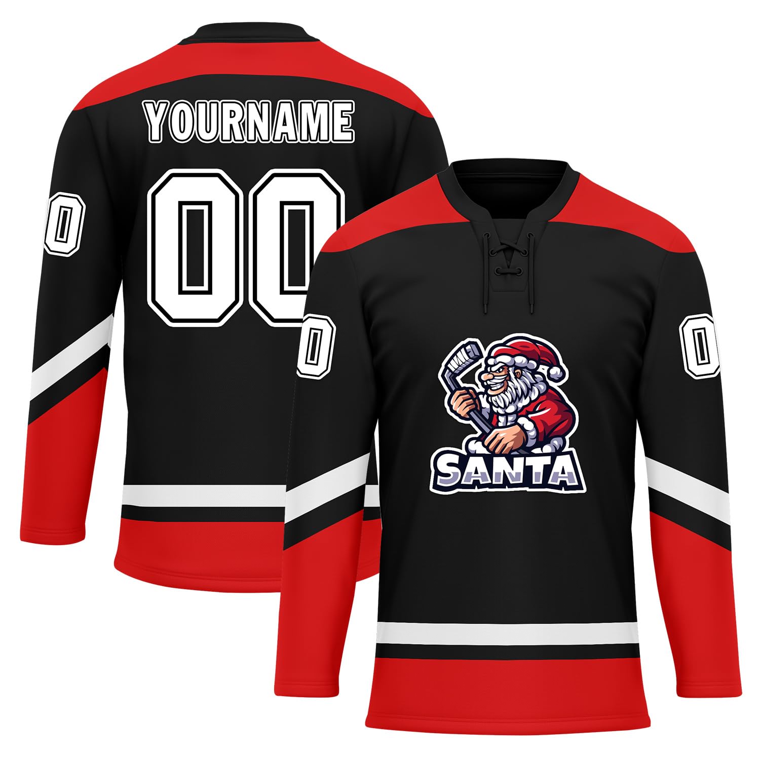 Custom Christmas Hockey Jersey for Men Women Youth, Santa Claus Ice Hockey Practice Uniform Sports Training Outfit