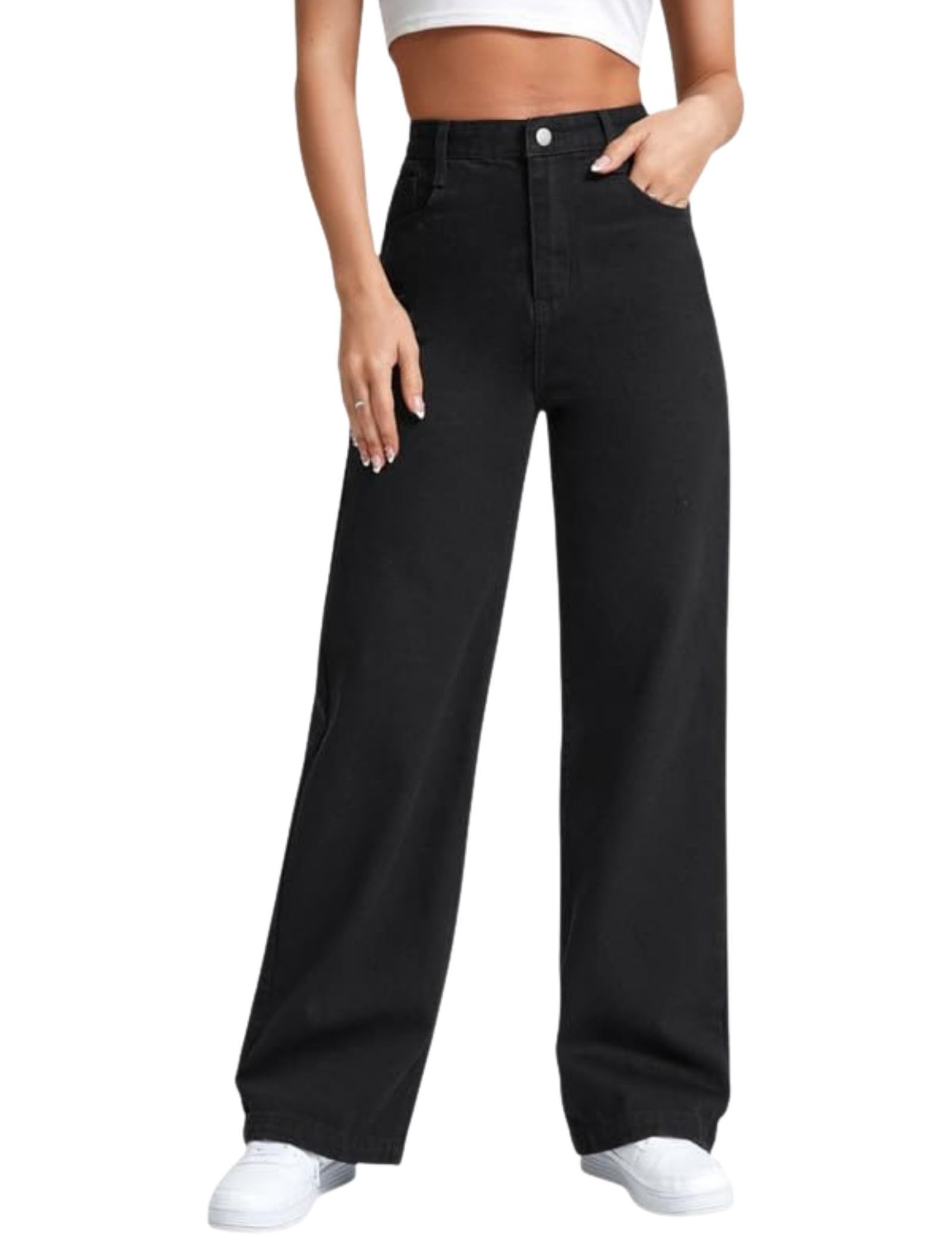 Women's High Waist Wide Leg Denim Jeans for Women | Straight Fit Full Length Casual Wear Pants-image-17