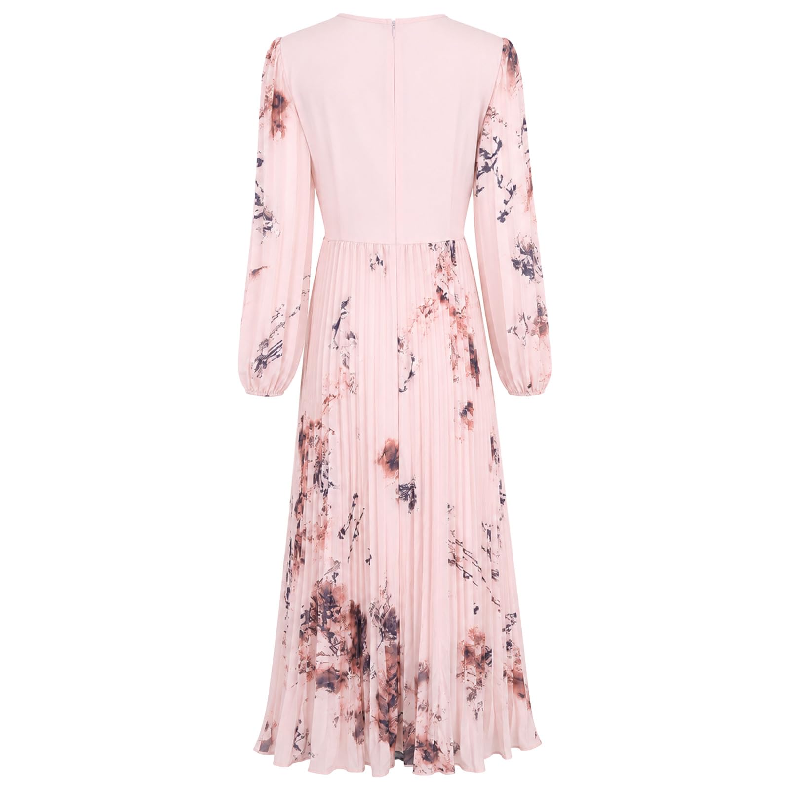 Vestido Plisado de Manga Larga con Cuello y Estampado Floral, Estilo Casual de Verano con un Elegante diseño Fluido.