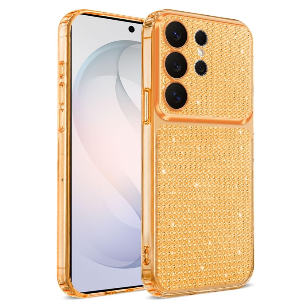 Generic Funda compatible con Samsung Galaxy S23 Plus (color: naranja) a prueba de golpes con purpurina y carcasa trasera de silicona dura