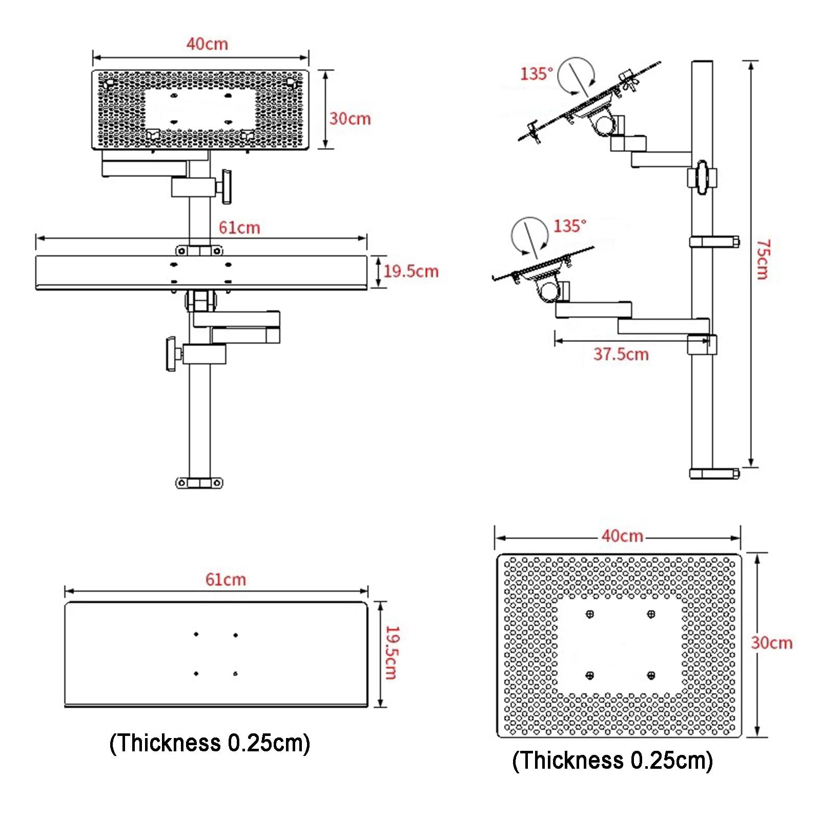 Supporto per laptop con braccio di estensione completamente regolabile, altezza regolabile, capacità 8 kg, per postazione di lavoro da ufficio