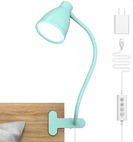 BOHON Lámpara de escritorio con abrazadera, 10 W 38 luces LED con clip, temporizador de apagado automático de 3 colores y 10 brillo, lámpara de clip